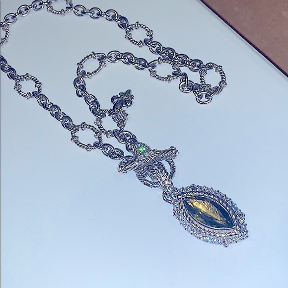 JUDITH RIPKA Silver CZ Olive Crystal Necklace